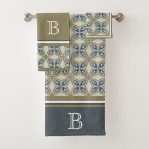 Custom Beige Brown Grau Blau Verziert Art Muster Badhandtuch Set
