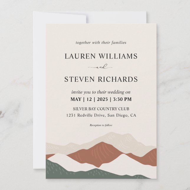 Custom Beige Gray Abstrakt Mountains Wedding Einladung (Vorderseite)