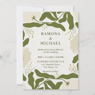Custom Beige Grey Green Forest Floral Fest Hochzei Einladung
