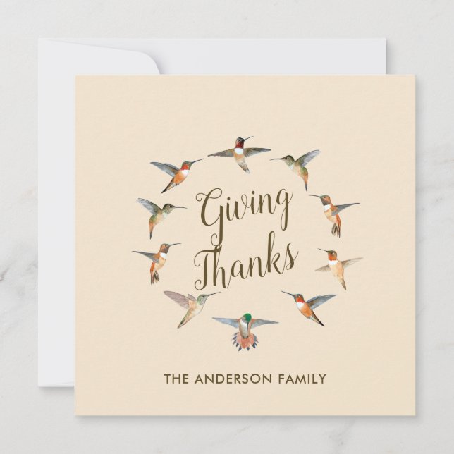 Custom Beige Hummingbirds Feiertagskarte (Vorderseite)