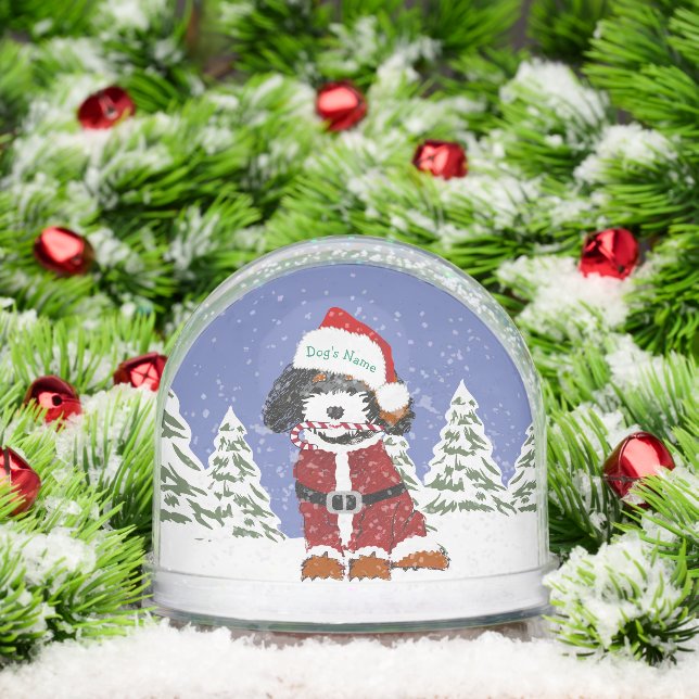 Custom Bernedoodle Santa Dog Schneekugeln (Weihnachten)