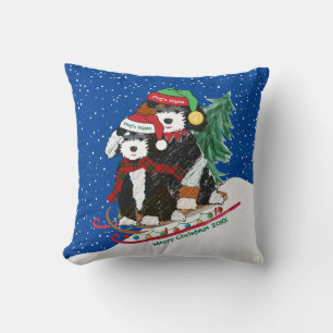 Custom Bernedoodles Reiten Weihnachts Schlitten Kissen