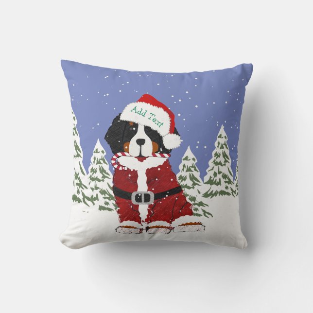 Custom Bernese Mountain Dog Santa Paws Kissen (Vorderseite)