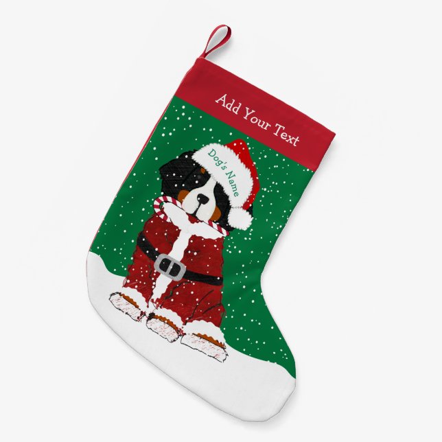 Custom Bernese Mountain Dog Santa Paws Kleiner Weihnachtsstrumpf (Vorderansicht (hängend))