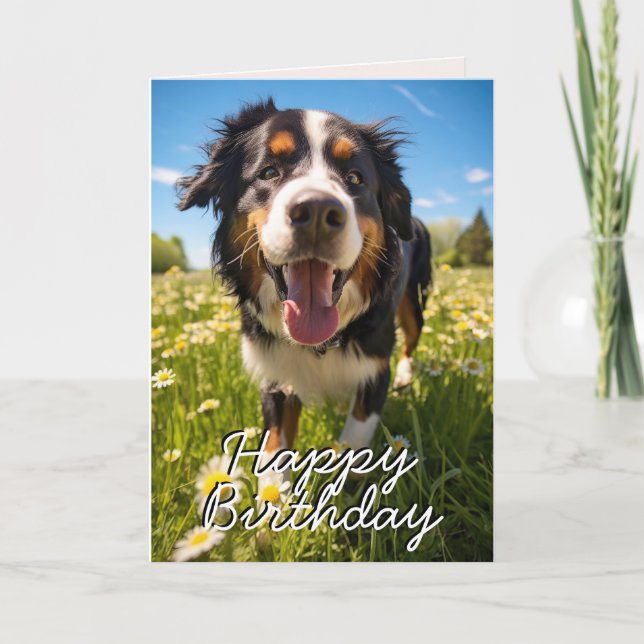 Custom Bernese Mountain Hund Happy Birthday Card Dankeskarte (Vorderseite)
