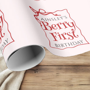 Custom Berry First Coquette Pink Bow 1. Geburtstag Geschenkpapier