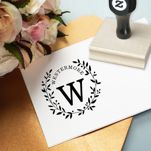 Custom Berry Laurel Wreath Wedding Monogram Gummistempel (Von Creator hochgeladen)