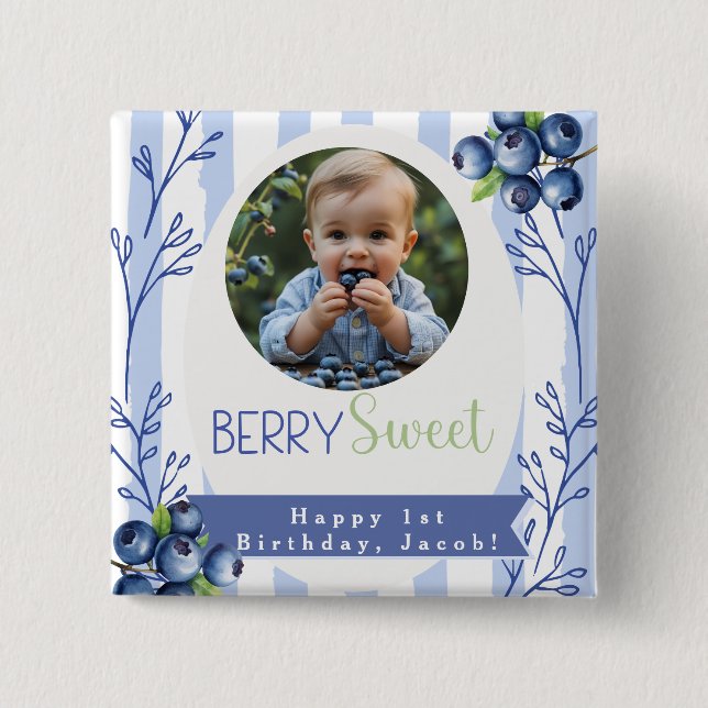 Custom  Berry Sweet Birthday photo Button (Vorderseite)