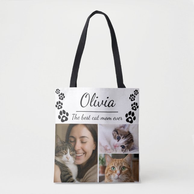 Custom Best Cat Mom Photo Collage Tote Bag  (Vorderseite)