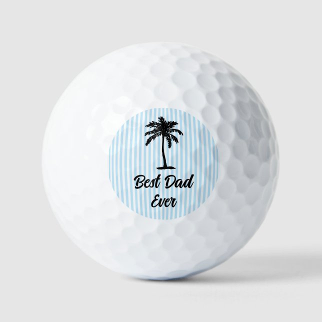 Custom Best Dad Beach Palm Tree Nautical Stripe Golfball (Vorderseite)