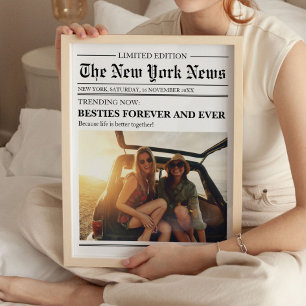 Custom Best Friend Bestie Newspaper Art Print Poster