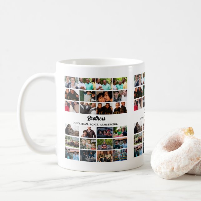 Custom Best Friends Forever Brothers Foto Collage Kaffeetasse (Mit Donut)