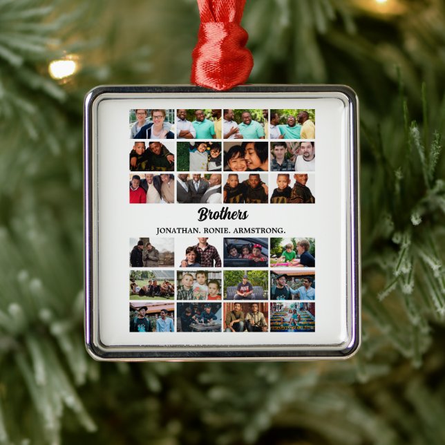 Custom Best Friends Forever Brothers Foto Collage Ornament Aus Metall (Baum)