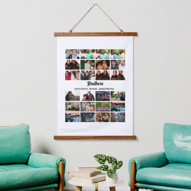 Custom Best Friends Forever Brothers Foto Collage Wandteppich Mit Holzrahmen (Wohnzimmer)
