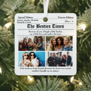 Custom Best Friends Newspaper Collage Ornament Aus Metall