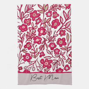 Custom Best Mama Boho Floral Red Gray Küchentuch