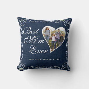 Custom Best Mama jemals Navy Blue White Heart Foto Kissen