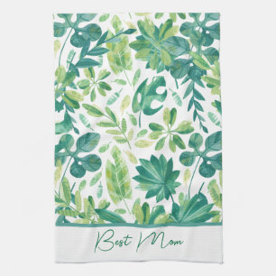 Custom Best Mama Tropical Monstera Leaf Green Aqua Geschirrtuch