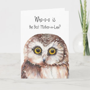 Custom Best Mother-in-Law Cute Owl Humor Karte