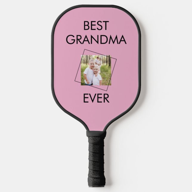 Custom Best Oma Child Foto Pink & Black Pickleball Schläger (Vorderseite)