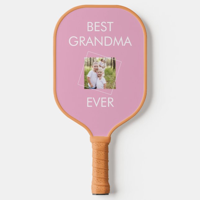 Custom Best Oma je Großkind Foto Rosa Pickleball Schläger (Vorderseite)