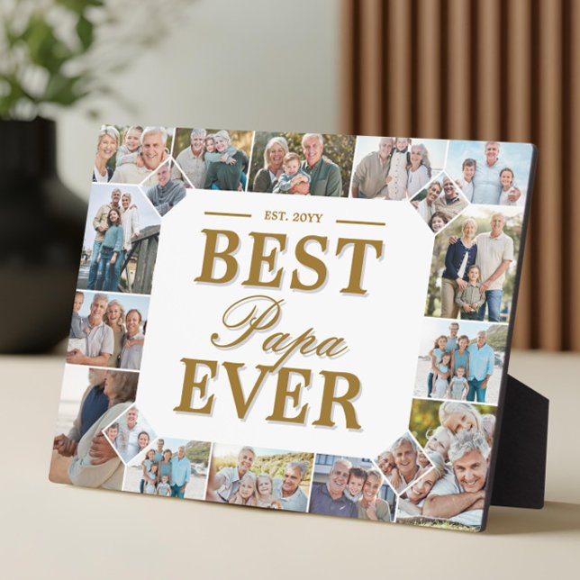 Custom Best Papa Ever Unqiue Family Photo Collage Fotoplatte (Best Papa Ever Father's Day Photo Frame Collage)