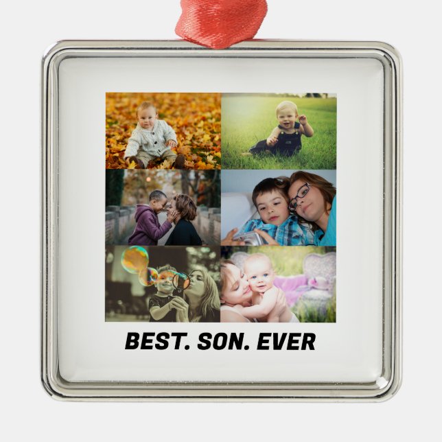 Custom Best Son Ever 6 Foto Collage Ornament Aus Metall (Vorne)