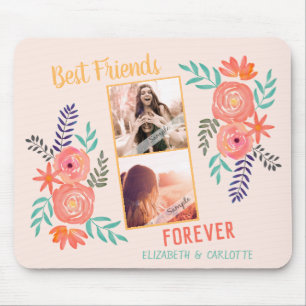 Custom BESTE FREUNDIN 2 Foto Coral Pink Wasserfarb Mousepad