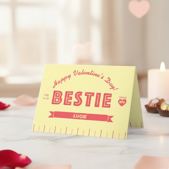 Custom BESTIE Retro Butter Stick Valentine's Day Karte (Your GRADE BFF BESTIE will heart this custom Valentine's or Galentine's  Day card!)