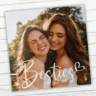 Custom Besties BESTE FREUNDIN Modernes Script Foto Puzzle