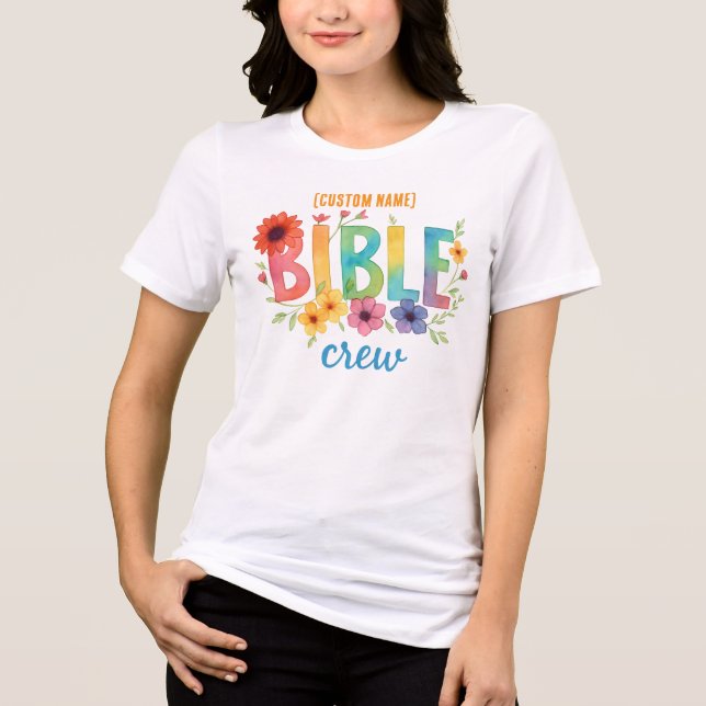 Custom Bible Crew - Rainbow Floral Christian Team Tri-Blend Shirt (Vorderseite)