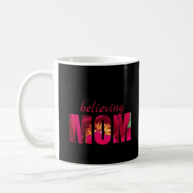 Custom Bible Verse Glauben Mama Rosa Blütenschwarz Kaffeetasse (Links)