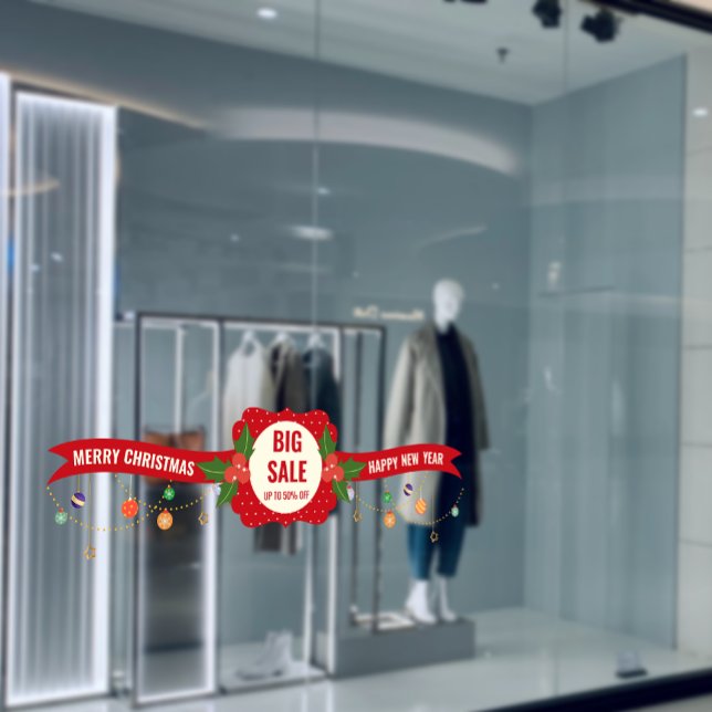Custom BIG SALE Frohe Weihnachtsgeschäft Fensteraufkleber (custom BIG SALE Merry Christmas Holiday Store Window Cling)
