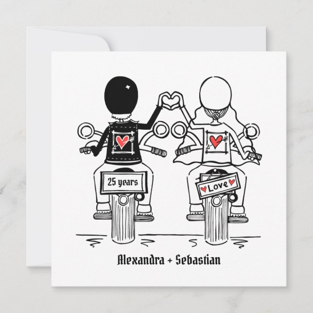Custom Biker Motorrad Hochzeit Jahrestag Einladung (Vorderseite)
