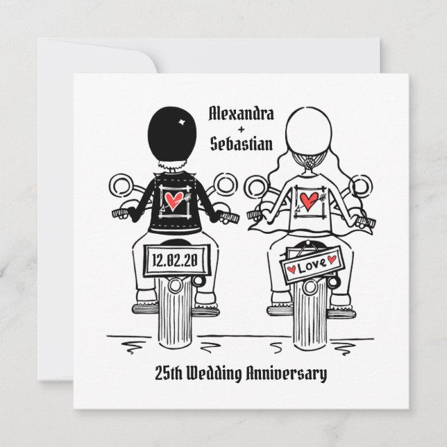 Custom Biker Motorrad Hochzeit Jahrestag Einladung (Vorderseite)