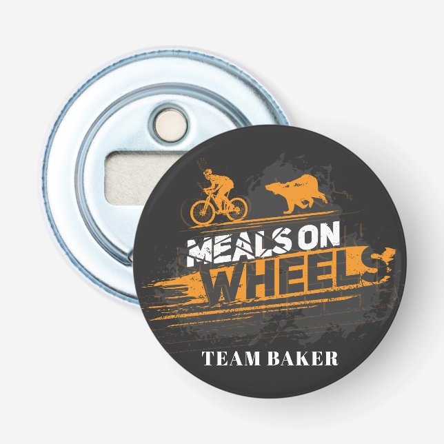 Custom Biking Meals on Wheels Cycling Team Gag Flaschenöffner (Vorderseite)
