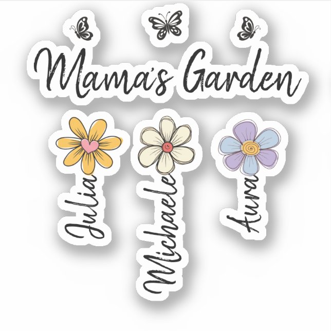 Custom Birth Flower Mug Names, Mama's Garden Gift Aufkleber (Vorderseite)