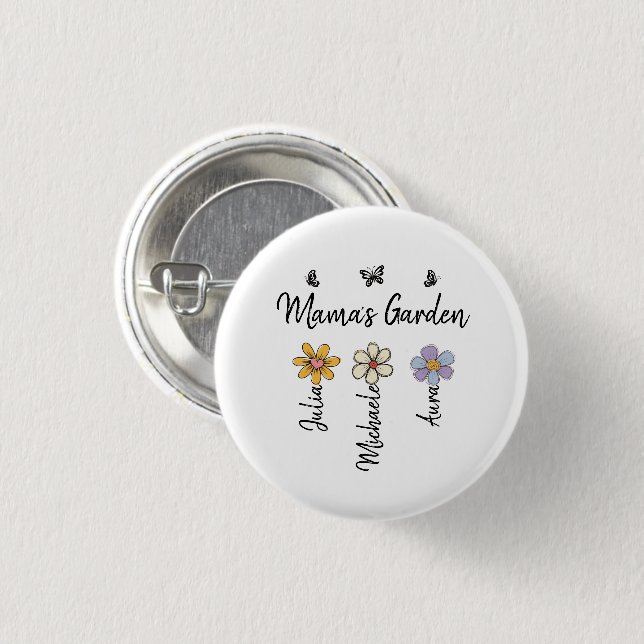 Custom Birth Flower Mug Names, Mama's Garden Gift Button (Vorne & Hinten)