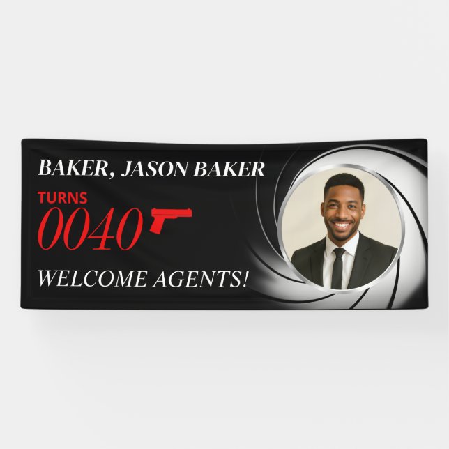 Custom Birthday Agent Foto Banner, Tuxedo Party Banner (Horizontal)