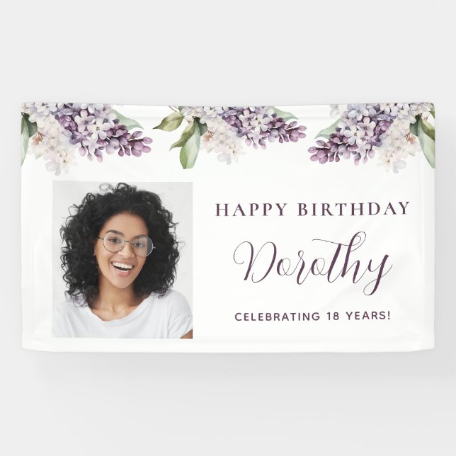 Custom Birthday Banner Foto 18. Lila Floral (Horizontal)