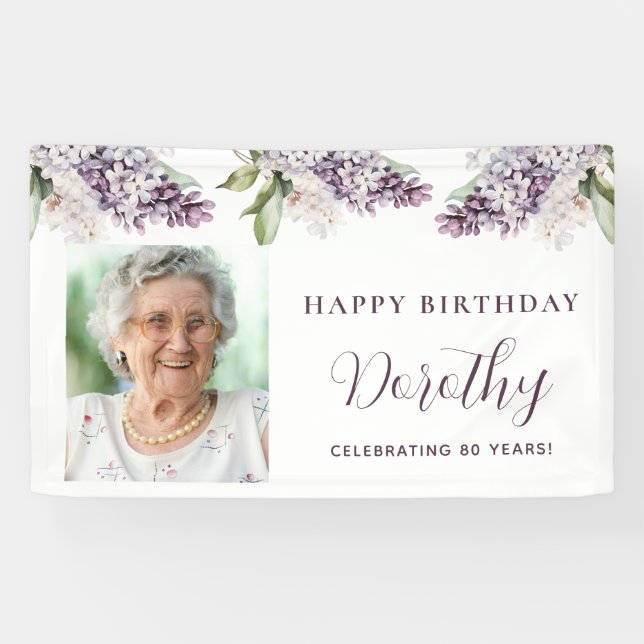 Custom Birthday Banner Foto 80. Lila Floral (Horizontal)