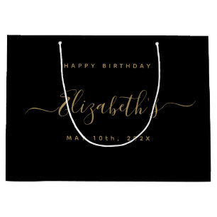 Custom Birthday Black and Gold Große Geschenktüte