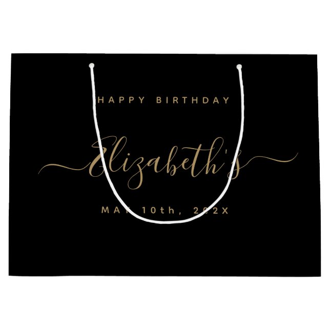 Custom Birthday Black and Gold Große Geschenktüte (Vorderseite)
