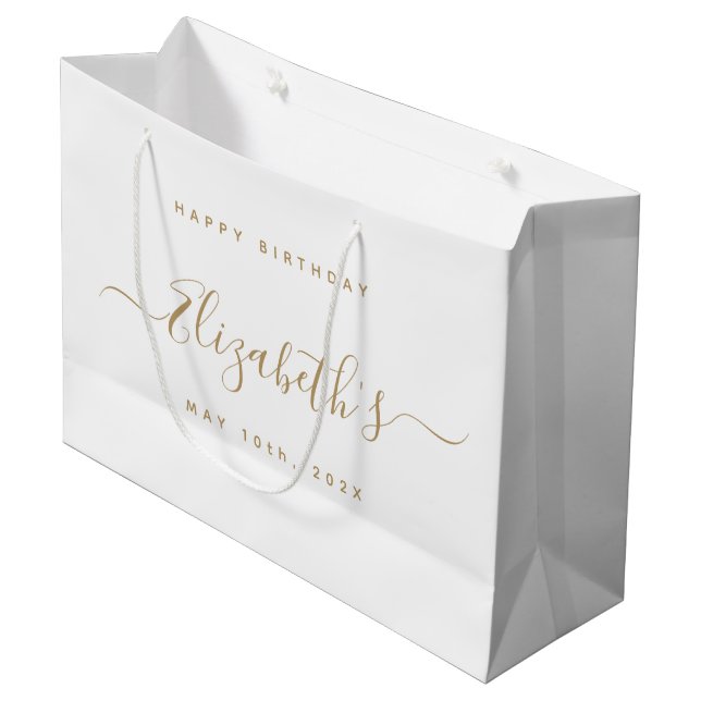 Custom Birthday Black and Gold Große Geschenktüte (Vorderseite Schrägansicht)