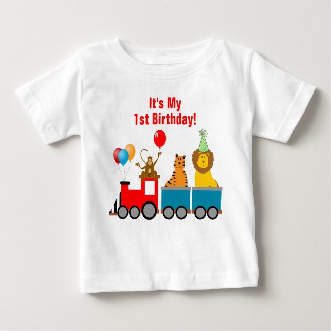 Custom Birthday Boy Zoo Safari Animal Lion Train Baby T-shirt (Vorderseite)