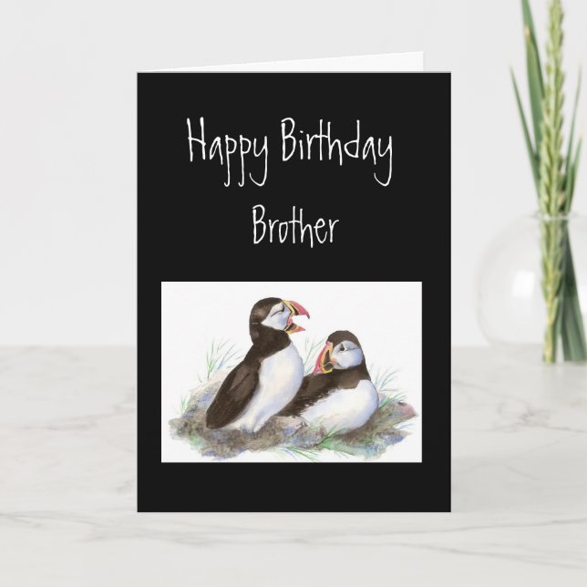 Custom Birthday Brother Puffin Bird Nature Card Karte (Vorderseite)