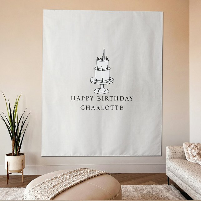 Custom Birthday Cake Name Flag Fabric Banner  Wandteppich (Custom Birthday Cake Name Flag Fabric Banner Tapestry)