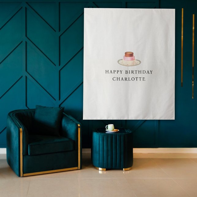 Custom Birthday Cake Name Flag Fabric Banner  Wandteppich (Custom Birthday Cake Name Flag Fabric Banner Tapestry)