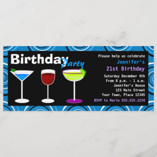 Custom Birthday Cocktail Party Invite Blue Swirl Einladung