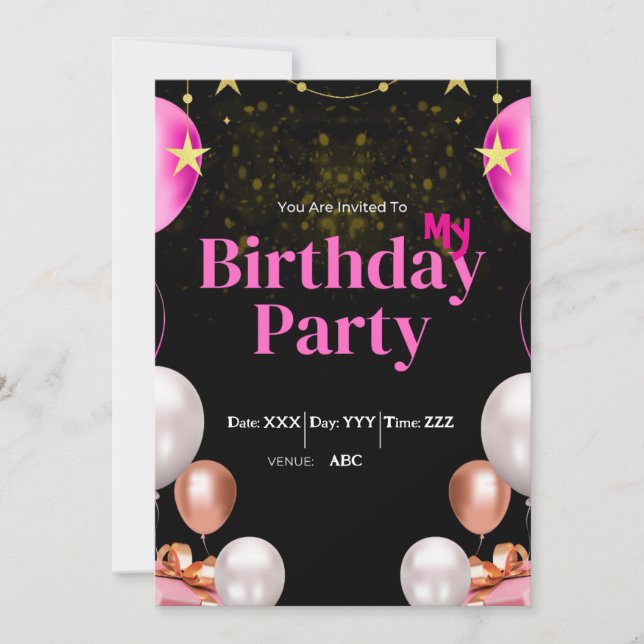 Custom Birthday Einladung Black Digital Card (Vorderseite)